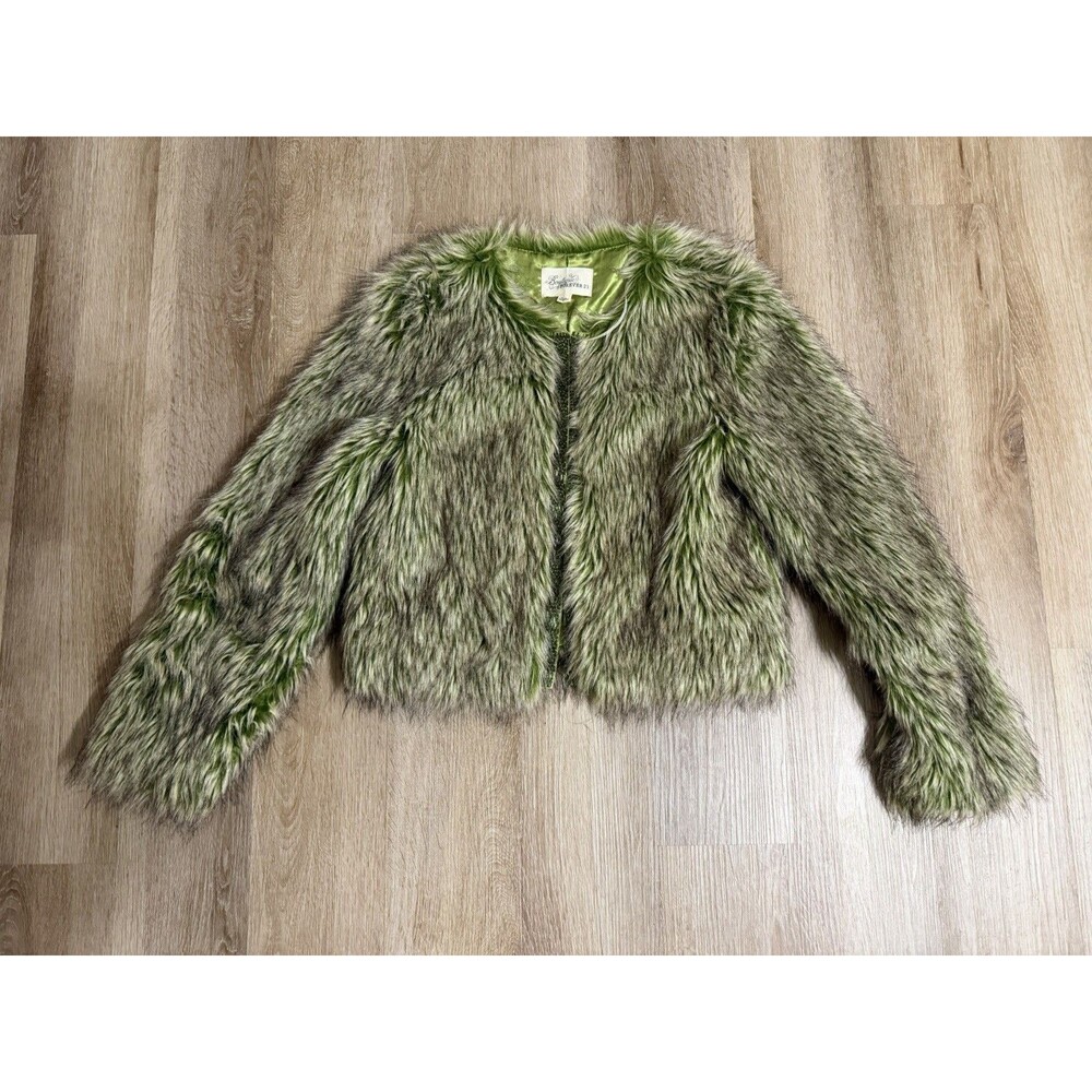 Vintage Y2K Forever 21 Boutique Faux Green Fur Jacket Coat Maximalist Size Large